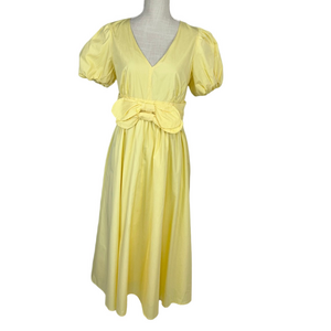 Moon River Midi Dress Front Bow Pastel Yellow Cotton Women's M